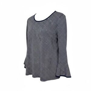 Michael Michael Kors Navy and White Patterned Blouse long bell sleeves EUC